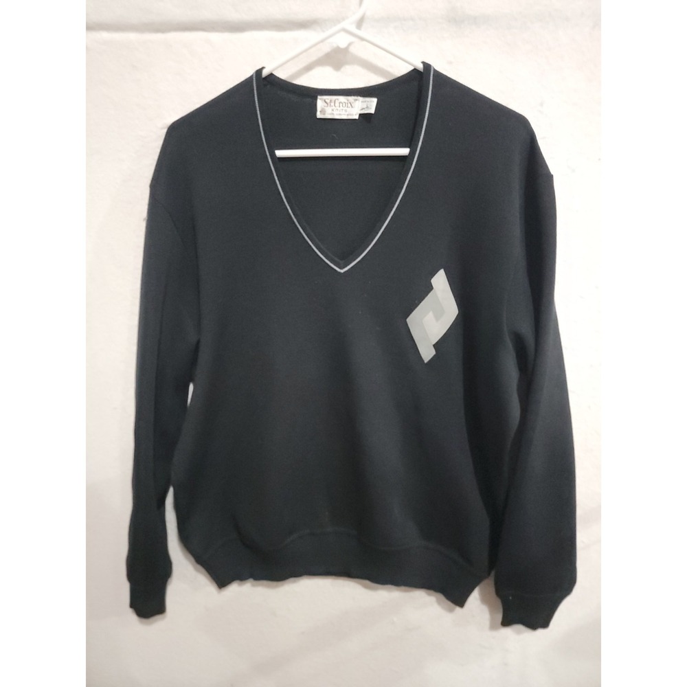 VTG 90s St.‎ Croix Knits Men L V-Neck Sweater 100% Zephyr Wool Black USA Luxury